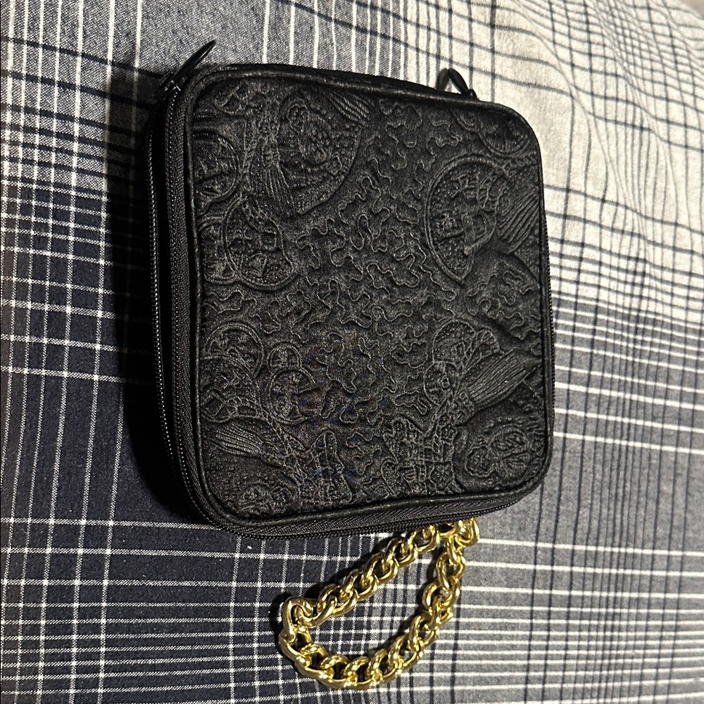 NWOT Lancôme Black Embossed Clutch with Gold Chain